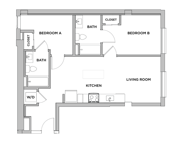 B1-M - 2x2 Floor plan